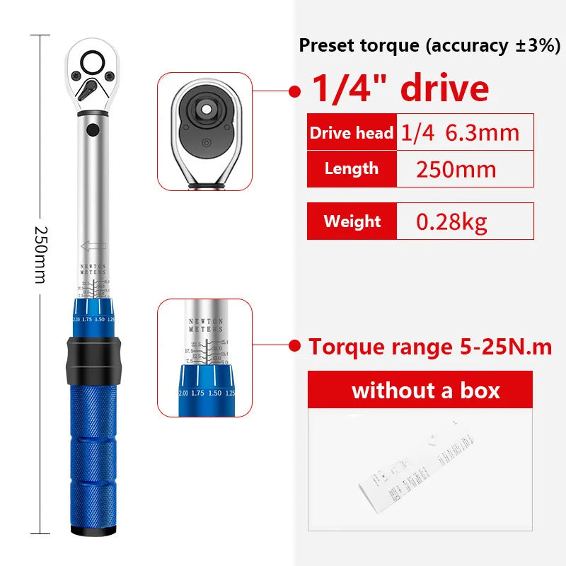 1/4'' Drive 2-24N.m Precise Double Scale Torque Wrench Set MTB Bike Socket Spanner Bicycle Motorcycle Ratchet Repair Toolbox Kit-EXPROTAS