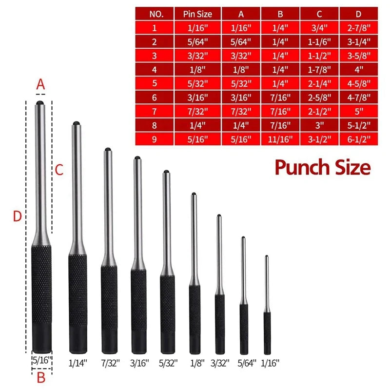 Roll Pin Punch Tool Set Storage Smithing Small Punch Long Tools Removing Repair Bench Block Roll Pin Punch Set Hammer Metric