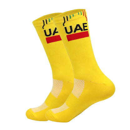 White UAE Cycling Socks FDJ Team Mesh Compression Non-Slip MTB Running