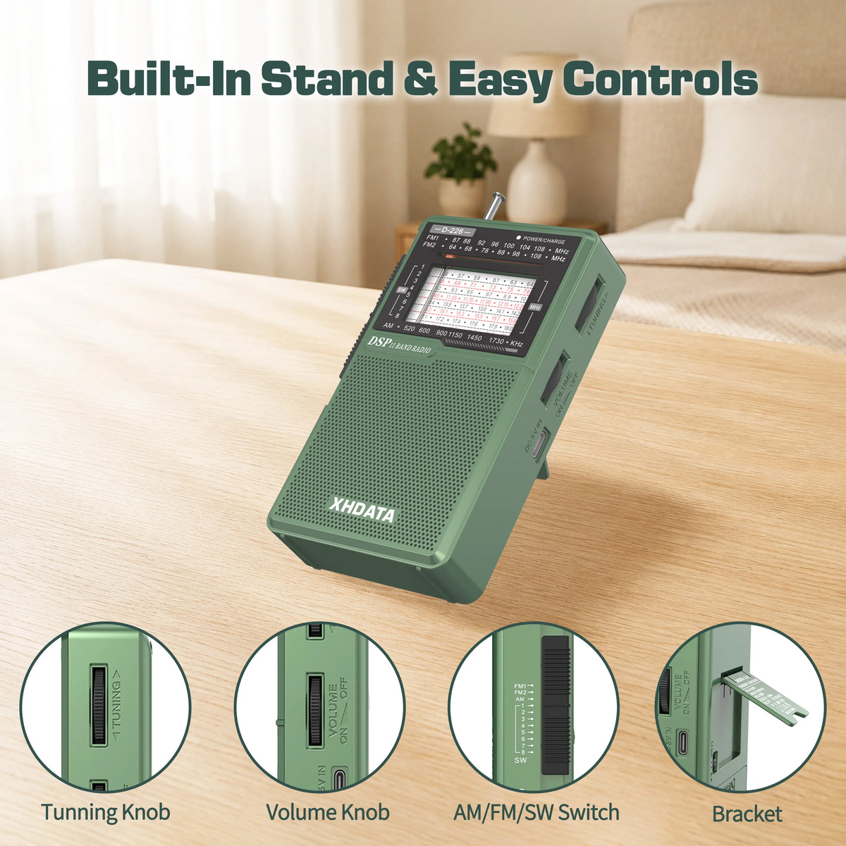 XHDATA Radio AM FM Portable Bluetooth SW Receiver for Home Camping Outdoor