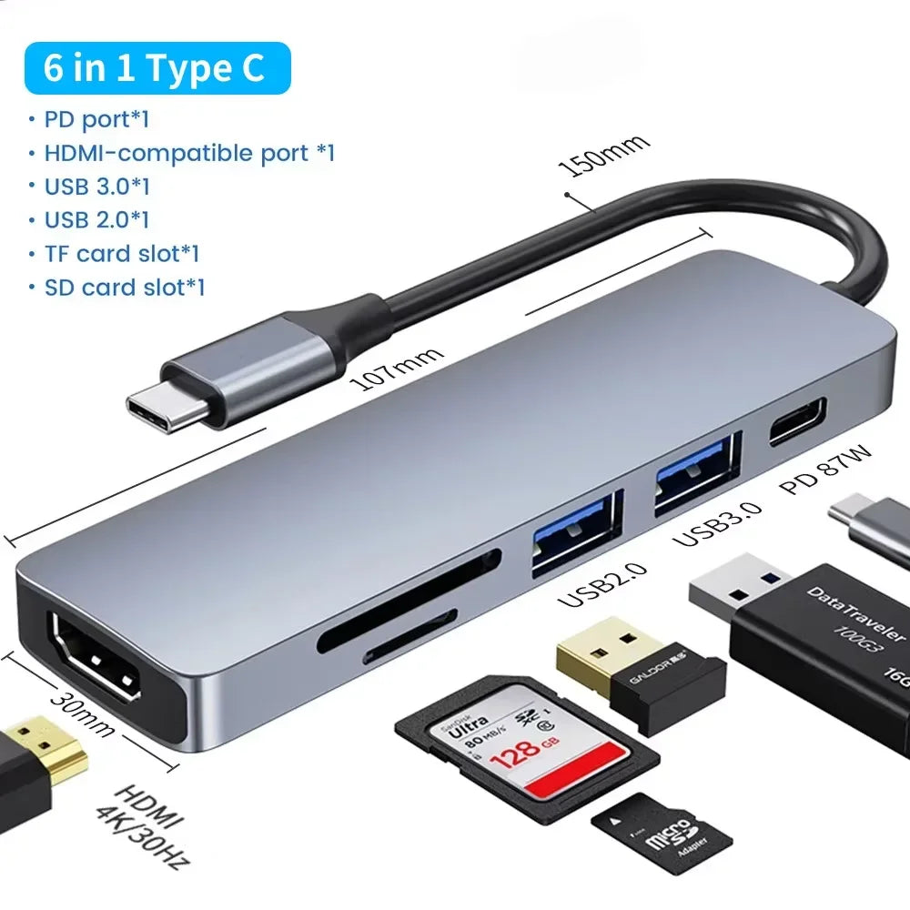USB Hub Adapter 5 in 1 4K HDMI Ethernet Splitter 100M Data Transfer