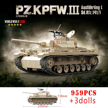 WW2 Military Tank Building Blocks Tiger Panther Churchill Brick Model Toy Set
