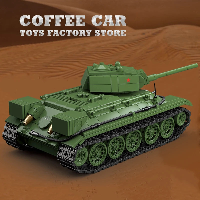 M4A3 Medium Tank Building Blocks T34/76 Armored Car WW2 Military Model Toy Gift