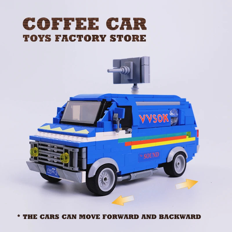 Mystery Town Sci-Fi Retro Van Building Blocks MOC City Street Vehicle Toy Set