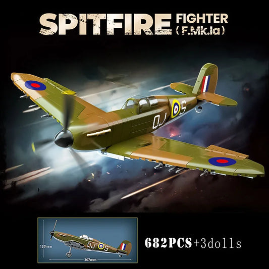 WW2 Fighter Plane Building Blocks Spitfire Yak-1B P-51 La-7 Bf-109E Set