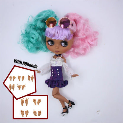 ICY DBS Blythe Doll Black Skin Joint Body Colourful Hair 1/6 BJD Dress Up