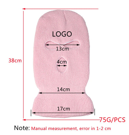 Motorcycle Windproof Full Face Knit Hats Custom SkiMask Men Warm Wool Balaclava embroidery Winter hats Knitted 3 Holes Ski Mask-EXPROTAS