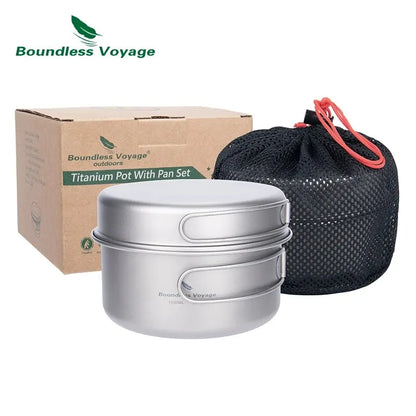 Boundless Voyage Titanium Pot Pan Set with Folding Handles Camping Cookware Hiking Outdoor Tableware-EXPROTAS