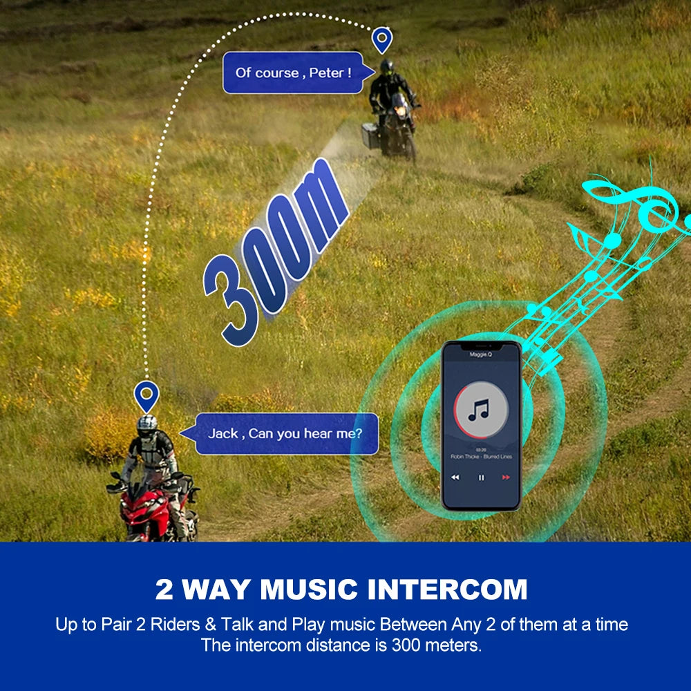 Kebidumei YP10 2X Motorcycle Helmet Bluetooth 5.3 Intercom 300m Waterproof