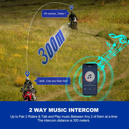 Kebidumei YP10 2X Motorcycle Helmet Bluetooth 5.3 Intercom 300m Waterproof