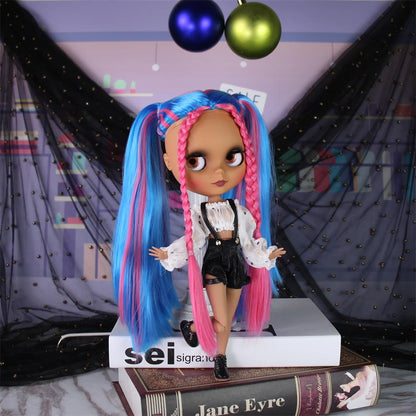 ICY DBS Blythe Doll Black Skin Joint Body Colourful Hair 1/6 BJD Dress Up