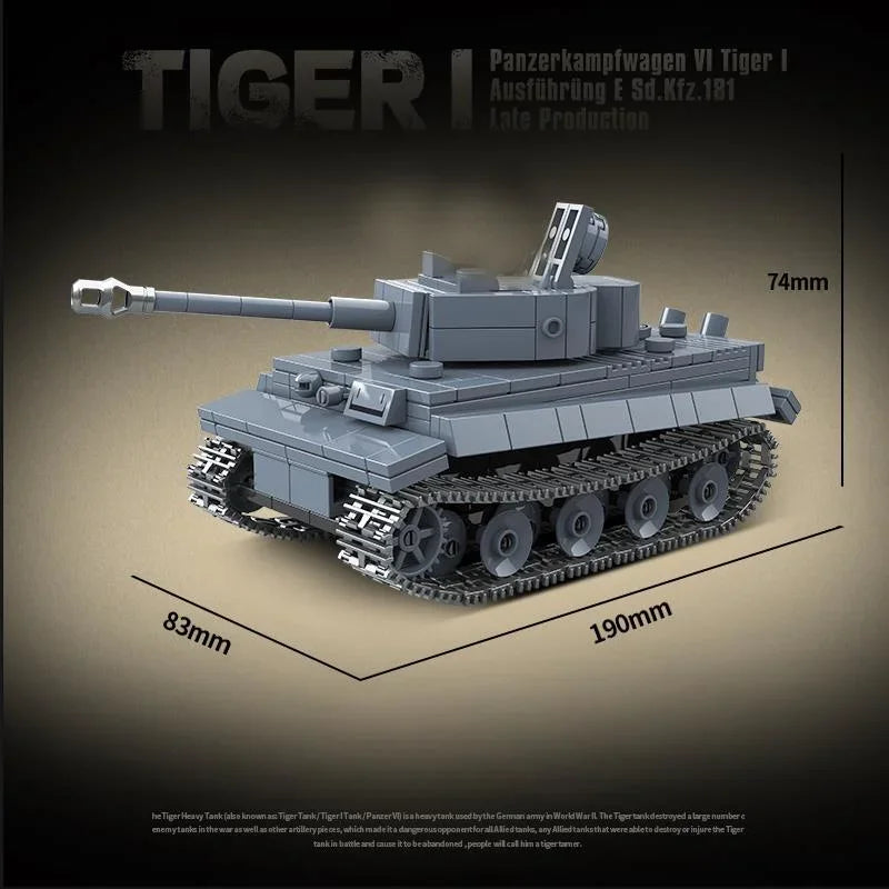 WW2 German Tiger I Tank Building Blocks Military Toy Set for Kids