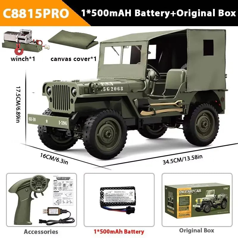 C8815 1/10 RC Willys Jeep 1941 4WD Crawler Military Truck Off-Road RTR Car