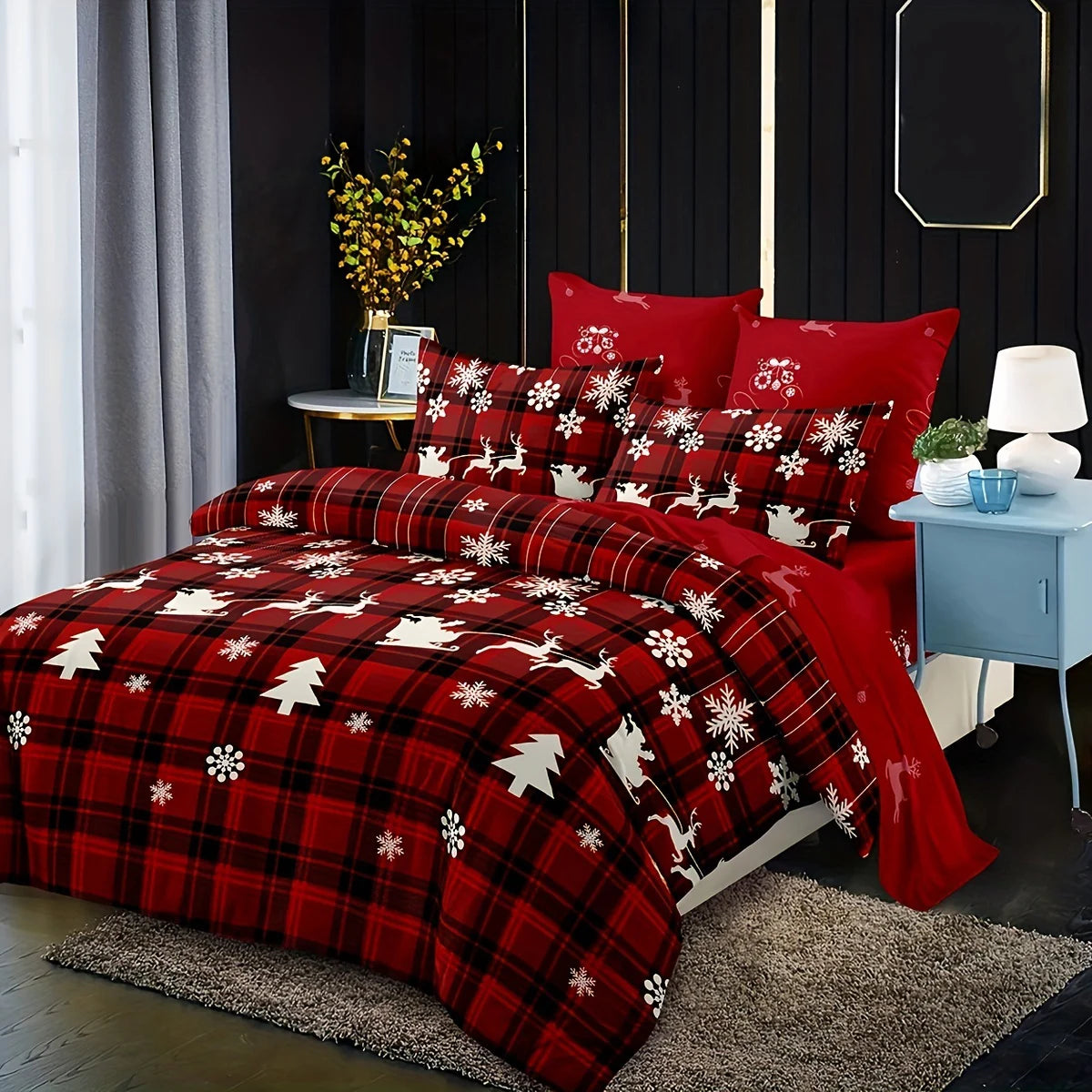 3-Piece Christmas Duvet Cover Set Reversible Bedding Quilt Double King Size