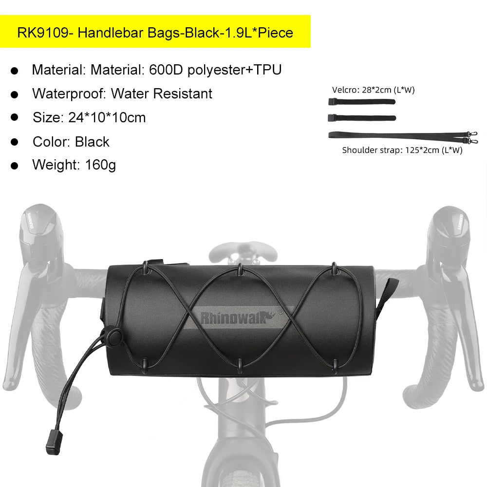 Rhinowalk 1.9L Waterproof Handlebar Bag Front Tube Road Cycling Bike Pannier Pack