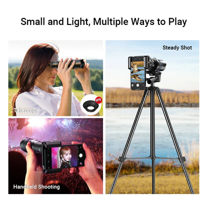 APEXEL 20–40X Zoom Phone Lens w/ Tripod HD Telephoto for iPhone Samsung Mobile
