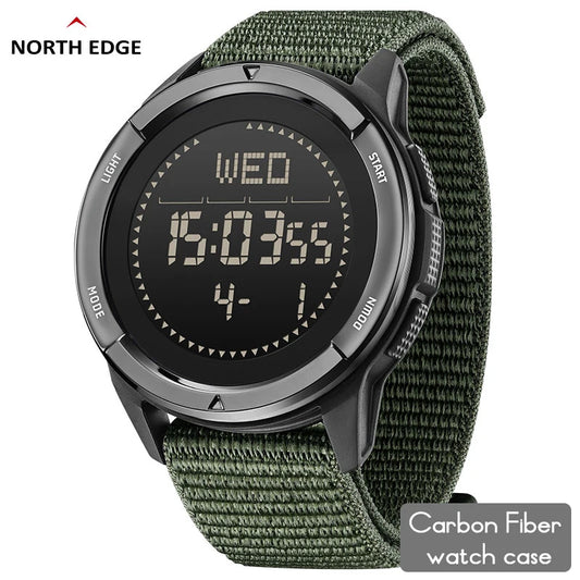 NORTH EDGE ALPS Men's Digital Carbon fiber Watch Shock Militray Sports Super Light Outdoor Compass Waterproof 50M Wristwatches-EXPROTAS