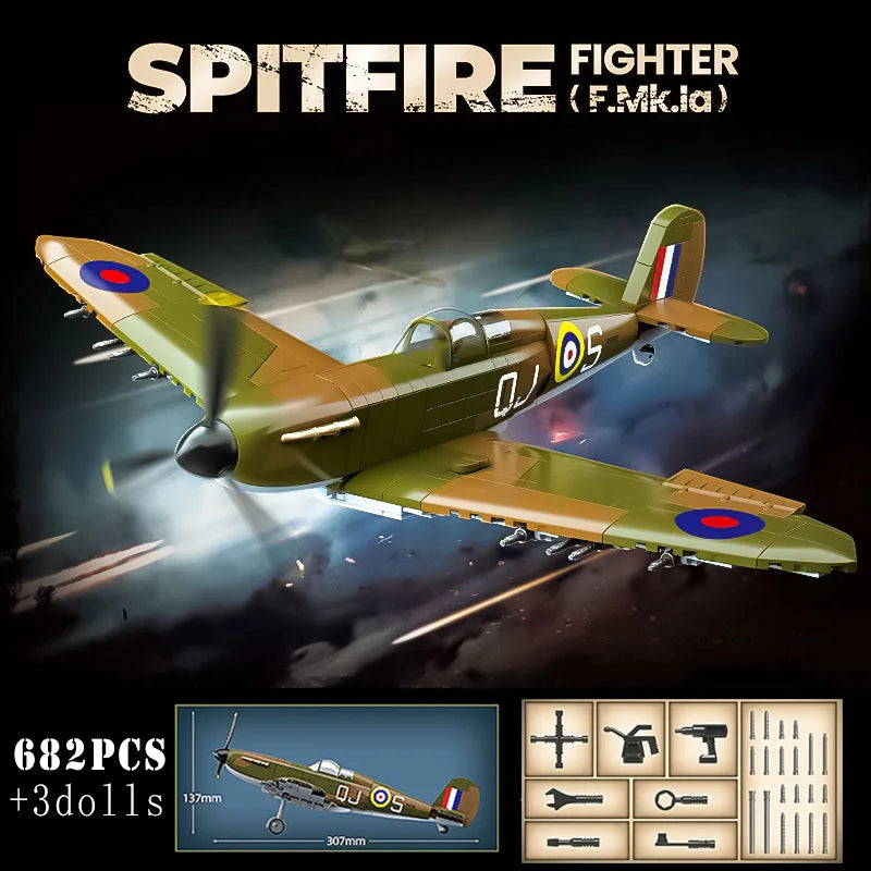 WW2 Fighter Plane Building Blocks Spitfire Yak-1B P-51 La-7 Bf-109E Set