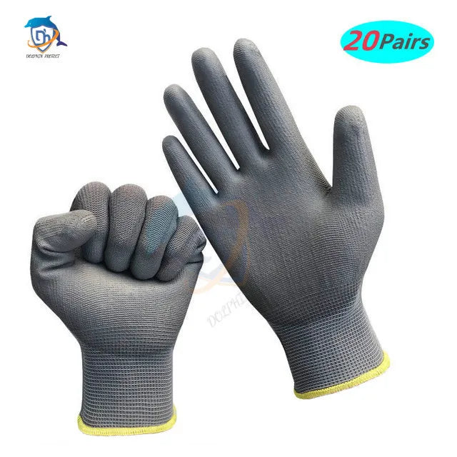 10-50 Pairs Safety Work Gloves PU Coated Nylon Gardening Builders Grip