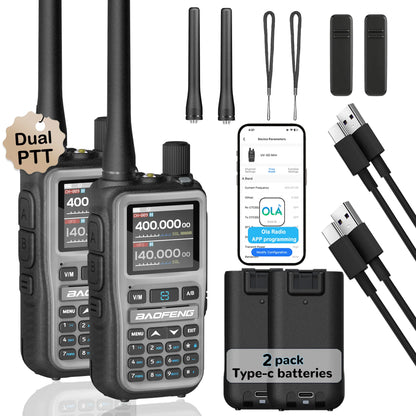 2 Pack Baofeng Walkie Talkie Mini Dual Band Radio 5W Bluetooth Type-C