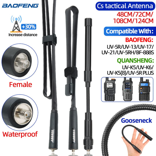 ABBREE CS Tactical Antenna SMA-Female Dual Band VHF UHF 144/430Mhz Foldable For Walkie Talkie Baofeng UV-21 UV-5R QuanSheng K5-EXPROTAS