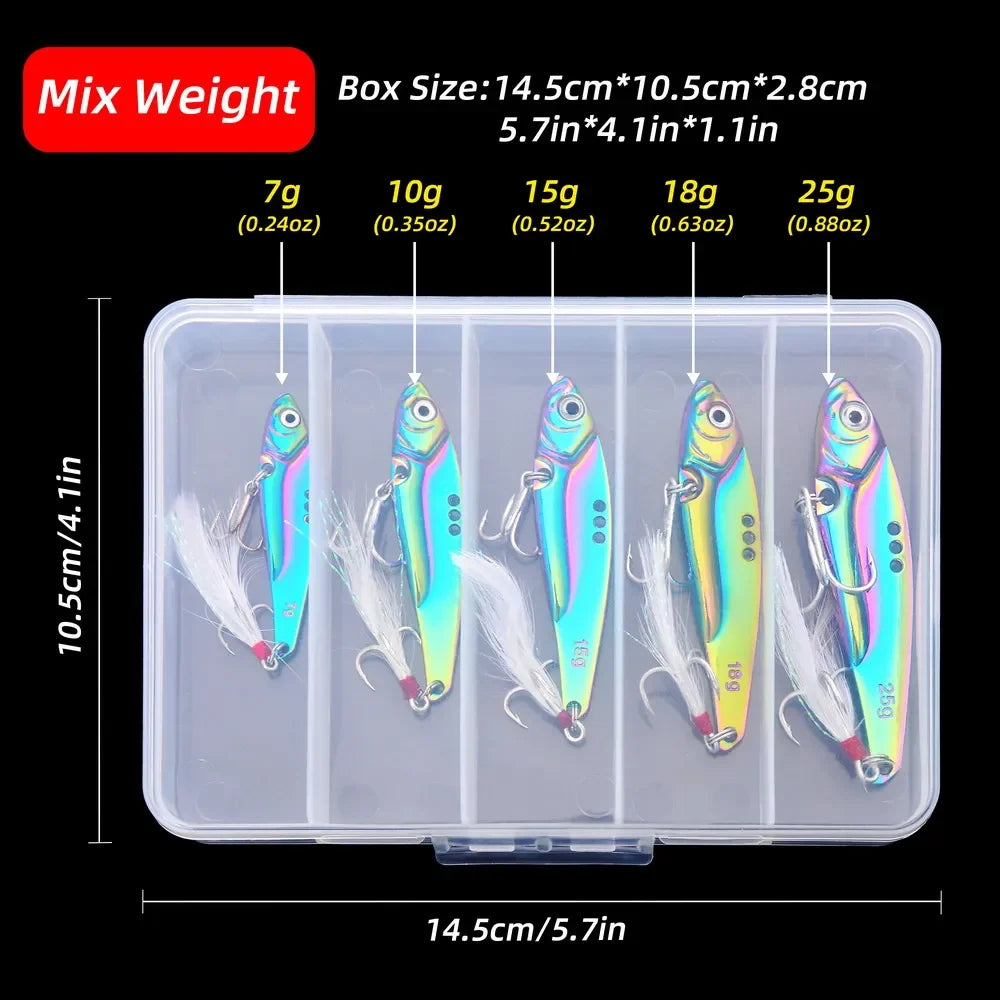 5Pcs Metal Vib Blade Fishing Lures Sinking Spinner Baits for Pike Bass Perch