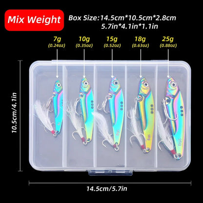 5Pcs Metal Vib Blade Fishing Lures Sinking Spinner Baits for Pike Bass Perch