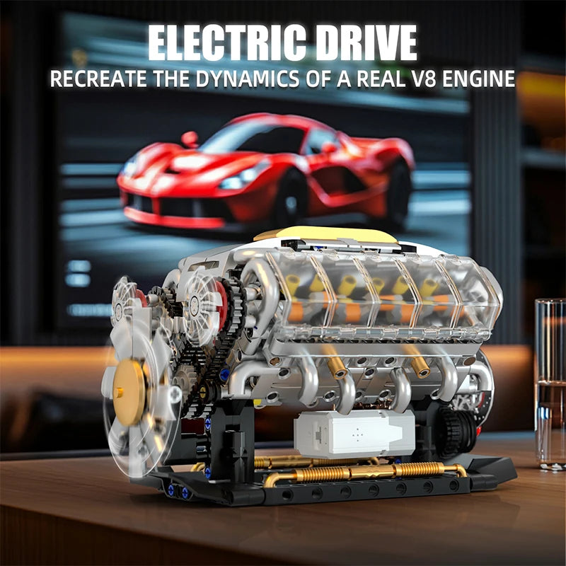 V8 Engine Car Building Blocks Model Motorized Toy Construction Set