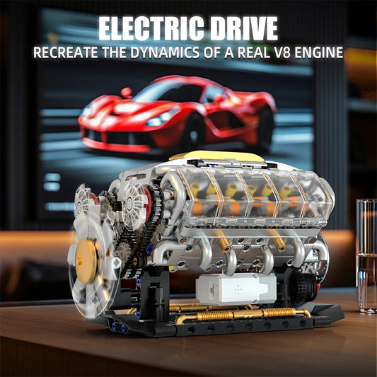 V8 Engine Car Building Blocks Model Motorized Toy Construction Set