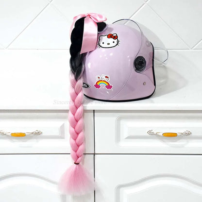 Motorcycle Helmet Braids Wig for Women Ponytail Hair Curly Pigtail Decor