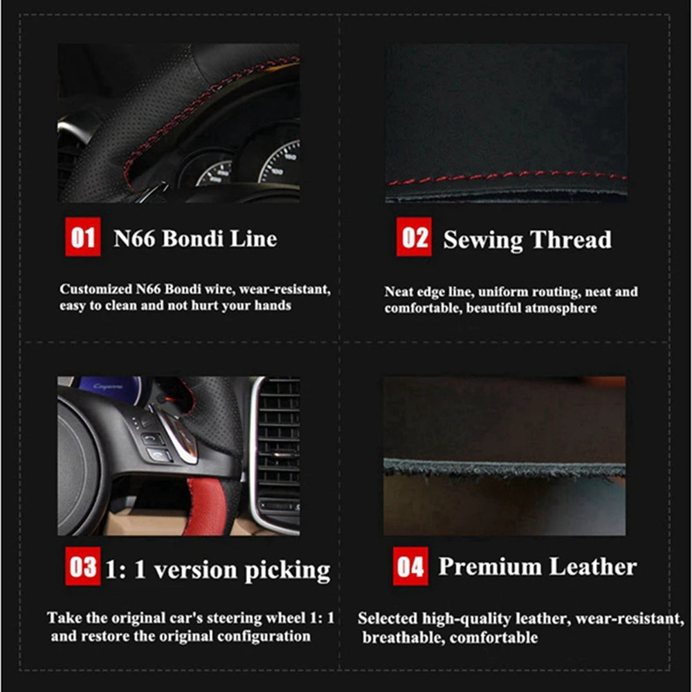 Leather Steering Wheel Cover for Seat Leon Mk2 Ibiza 2006-2008 Black