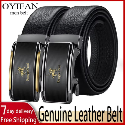 OYIFAN Leather Belt Men Automatic Buckle Ratchet Sliding Dress Black Belts