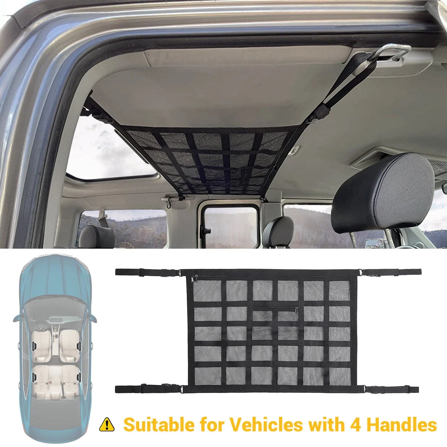 Cargo Net 90x65CM Ceiling Organizer for SUV Van Camping - 25kg Capacity