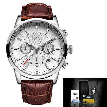 LIGE Watches Men 2024 Top Brand Luxury Casual Leather Quartz Men Watch Man Business Clock Male Sport Waterproof Date Chronograph-EXPROTAS