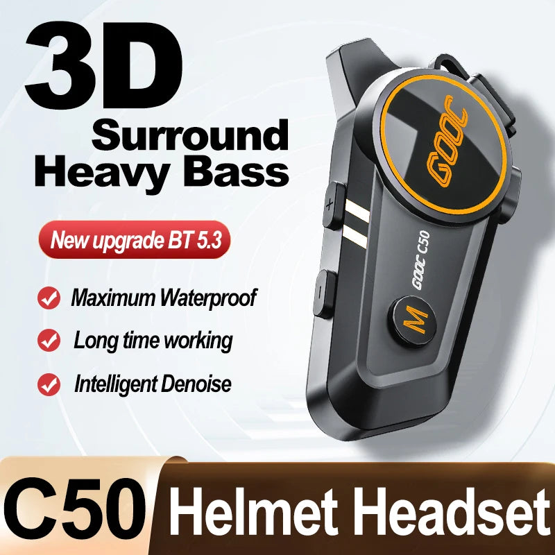 Motorcycle Helmet Bluetooth Headset Heavy Bass IPX7 Ambient Light Hands Free