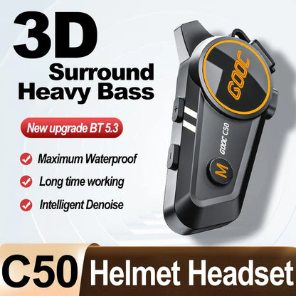 Motorcycle Helmet Bluetooth Headset Heavy Bass IPX7 Ambient Light Hands Free