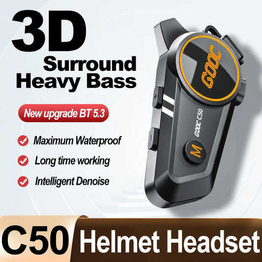 Motorcycle Helmet Bluetooth Headset Heavy Bass IPX7 Ambient Light Hands Free