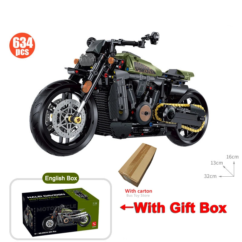 Technical Motorcycle Building Blocks Harley-Style Motorbike Racer Model Toy Gift