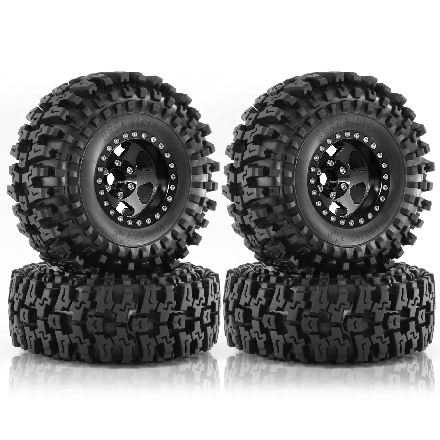 1.9" RC Beadlock Wheels | Metal Rim Tire Set for 1/10 TRX4 Axial D90 RC Crawlers