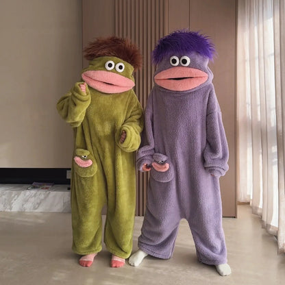 Big Mouth Monster Unisex Funny Oversized Fleece Plush Pajamas Jumpsuit