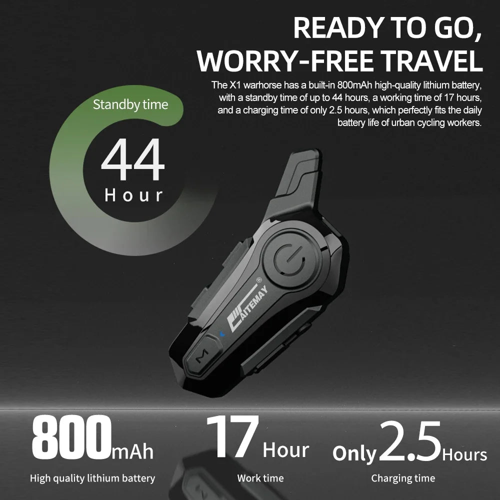 X1 Plus Motorcycle Helmet Bluetooth Intercom Headset 1000m 2-Rider Waterproof