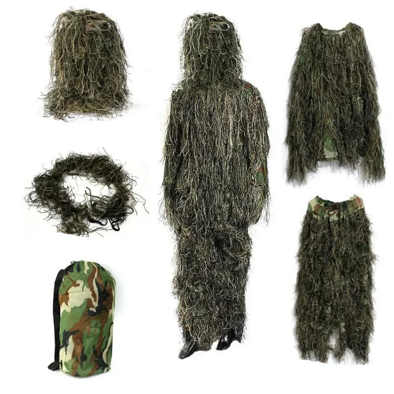 3D Ghillie Suit Camo Set 5PCS Withered Grass Hunting Outfit for Outdoor