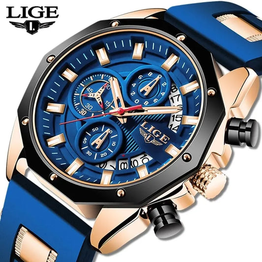 LIGE Fashion Men Watches Top Brand Luxury Silicone Sport Watch Men Quartz Date Clock Waterproof Wristwatch Chronograph Clock Man-EXPROTAS