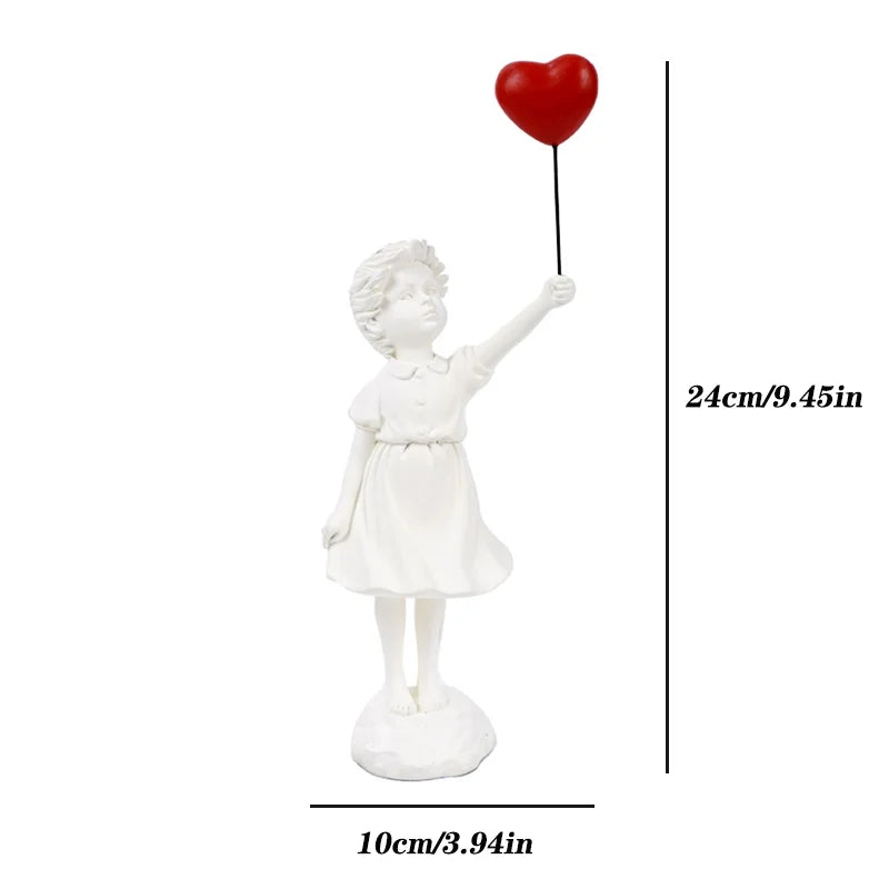 Resin Balloon Girl Figurine Sculpture Modern Abstract Home Office Desk Decor