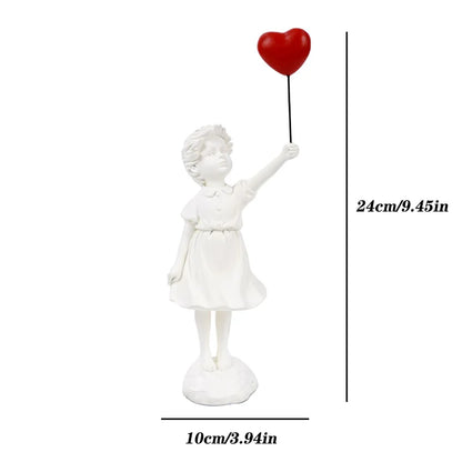 Resin Balloon Girl Figurine Sculpture Modern Abstract Home Office Desk Decor