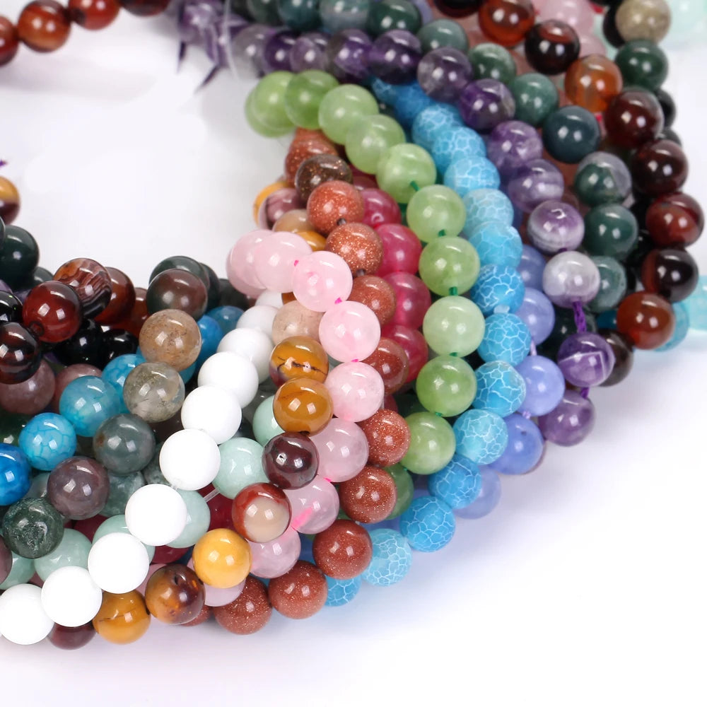 Natural Stone Beads 4-12MM Round Loose Gemstone for DIY Jewelry Making