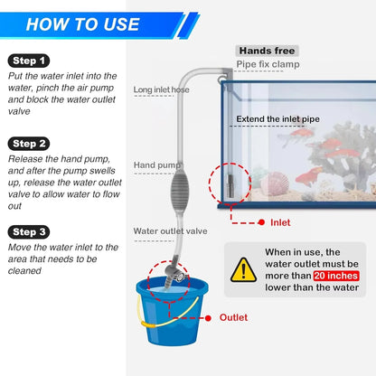 Fish Tank Siphon Vacuum Cleaner 1.7m Gravel Water Changer Aquarium Tool