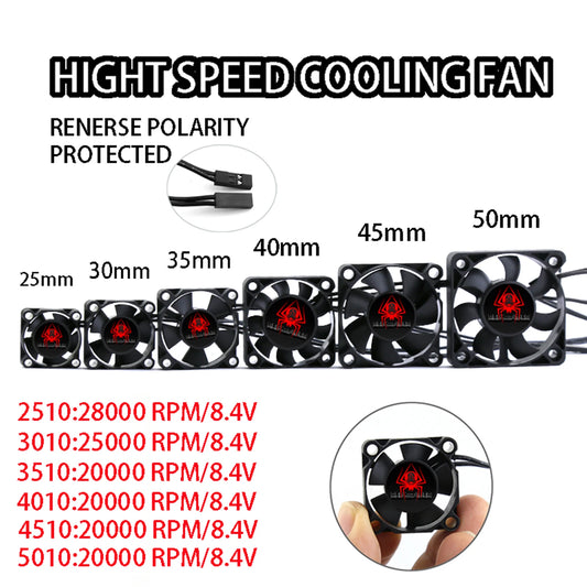 25/30/40/50mm RC Cooling Fan 5-12V for ESC Motor Heat Sink Futaba Plug 16380RPM