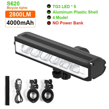 LED Bike Light 8000mAh Front Rechargeable Waterproof USB Torch Lamp