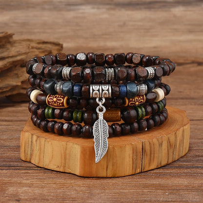 10Pcs Vintage Bohemia Men's Bracelets Stylish Leaves Wristwear Jewelry